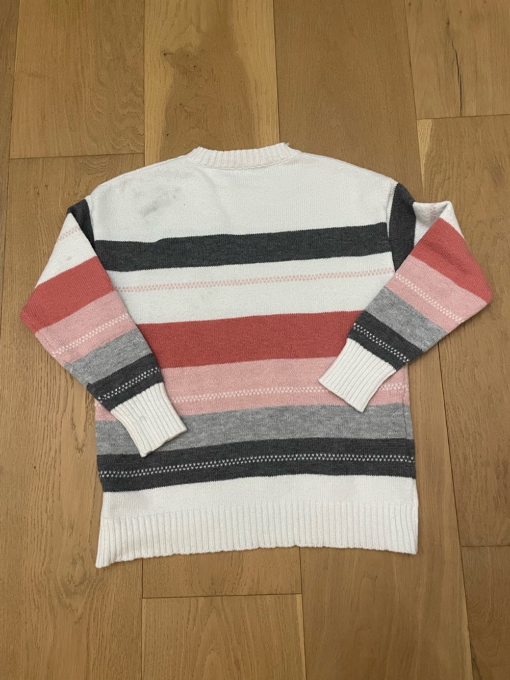 Striped Crewneck Sweater in White, Pink & Gray